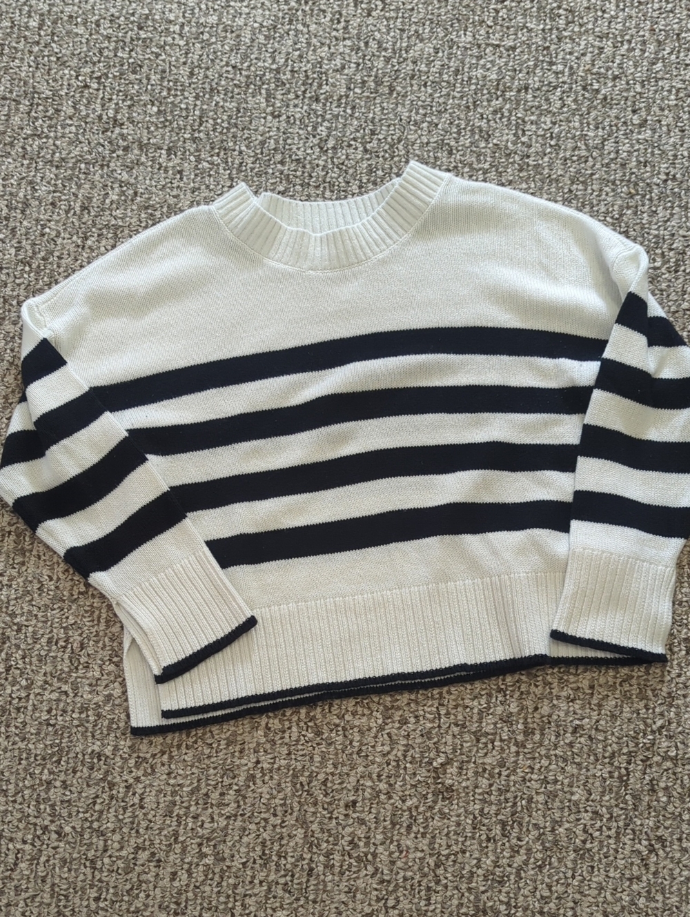 Sonoma Cream and Black Striped Crewneck Sweater